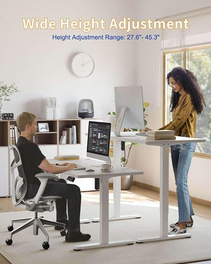 YIHAYO Electric Standing Desk, 63 x 24 Inches Stand Up Desk with Splice Board, Adjustable Height Desk, Computer Desk for Home Office, White Frame/White Top