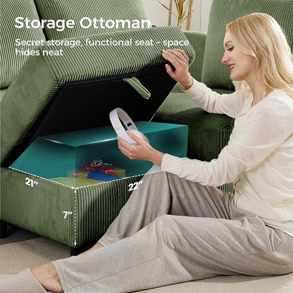 KKL Modular Sectional Sofa Bed with Storage Ottoman, Convertible L/U-Shaped Sleeper Couch for Living Room, Modern Reversible Design(Green,6 Seater U Shape)