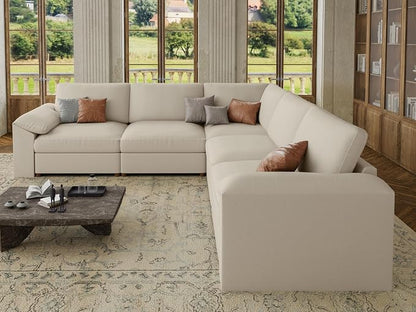 EASE MOOSE Oversized Modular Sectional Couch, Faux Leather Sectional Sofa with Deep Seat, Scratch Resistant Leather Couch Material, Extra Large L Shaped Couch, Beige