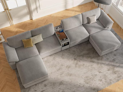EASE MOOSE Oversized U Shape Sectional Modular Sofa, Extra Large Deep Seat Couch Modular Removable Washable Sectional Couch,Light Gray