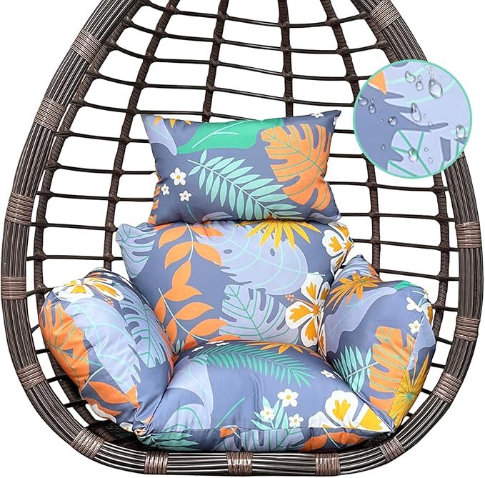 Indoor Outdoor Egg Chair Cushion Thick Hanging Floral Egg Swing Chair Cushion U-Shaped Back Cushions for Patio Garden Hammock