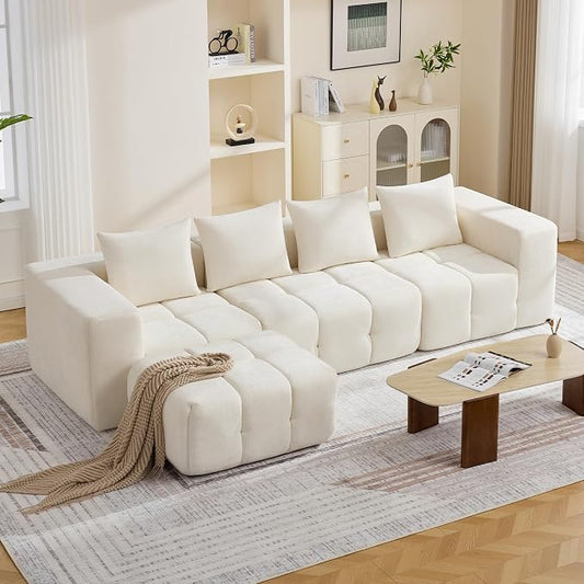 119" Boneless Couch, Oversized Cloud L Shaped Couch, Modular Sectional 4 Seater Sofa with Deep Seat, Modern Sectional Memory Foam Couches for Living Room, Tufted Sofa, No Assembly Required, Beige
