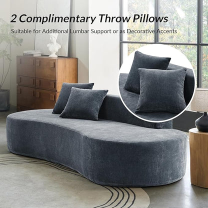 94.5" Boneless Sofa with 2 Pillows, 3 Seater Compressed Foam Sofa with Half Moon Design & Deep Seat, No Assembly Required, Modern Cloud Couch for Living Room, Blue