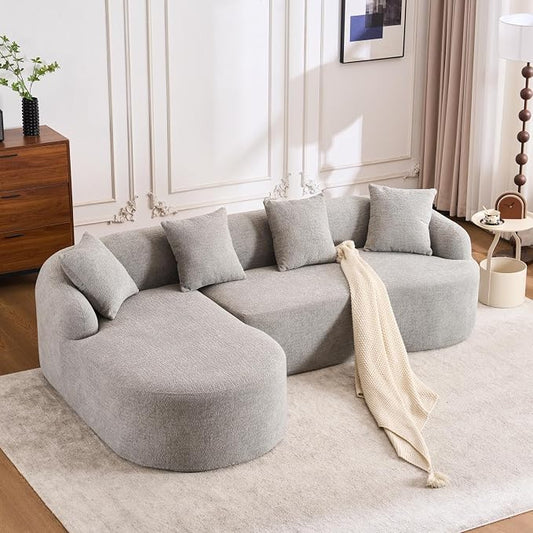 99" Curved Sofa with L-Shape Chaise,Modern Cloud Curved Couch with Deep Seat,No Assembly Required,Upholstered Oversized Couches for Living Room,Apartment (Grey, 99Inch)