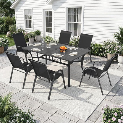Outdoor Dining Set for 4,5pcs Patio Table and Chairs Set with Adjustable Umbrella Hole,37.8”x37.8” Square Metal Outdoor Table and Stackable Patio Chair for Yard, Garden, Porch
