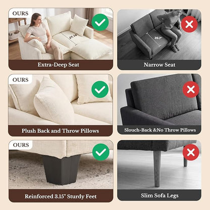 Loveseat Sofa with Ottoman, Cloud 3-Layer Cushion & 27" Deep Seat Modern Small Couch with 2 Washable Pillows for Small Spaces, Bedroom, Apartment, Office, Living Room, in a Box, 50-Inch Beige