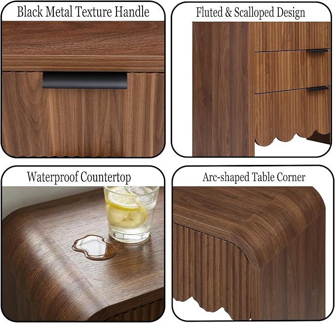 59" Scalloped Walnut Dresser for Bedroom,Fluted 6 Drawer Dressers, Chest of Drawers Espresso Dresser for Nursery and Kids Room, Living Room,TV Stand