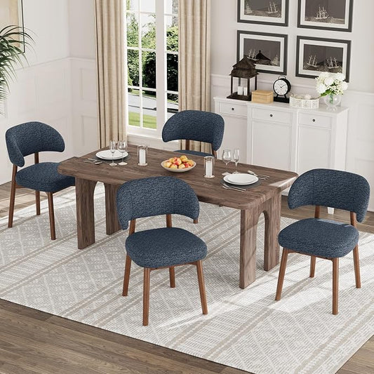 MALOL Wooden Dining Chairs Set of 4, Modern Upholstered Dining Room Chair, Fabric Kitchen Side Chairs with Curved Open Back for Living Room/Restaurant/Cafe, Dark Blue