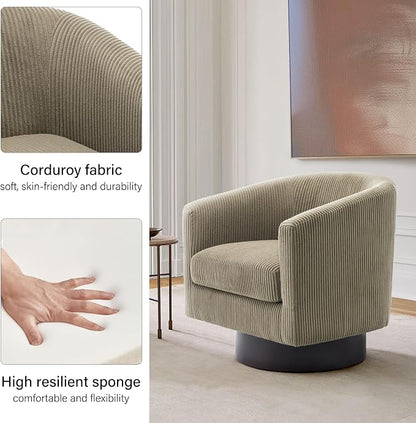 Swivel Barrel Accent Chair, Modern Round Corduroy Fabric Arm Chair for Living Room, Bedroom, Comfy Club Reading Chairs for Adults (Corduroy Camel, Set of 2)