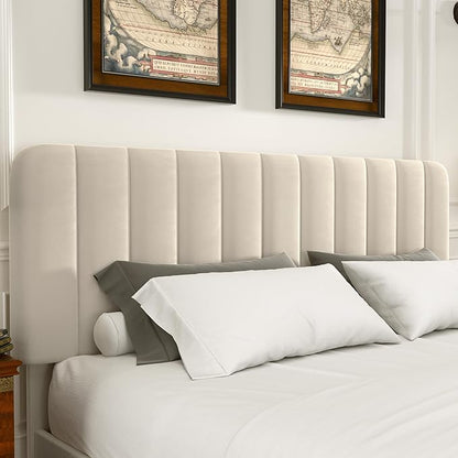 VECELO King Size Upholstered Bed Frame with 4 Drawers and Headboard, Velvet Platform Storage Bedframe, Wooden Slats Support, No Box Spring Needed,Bone Beige