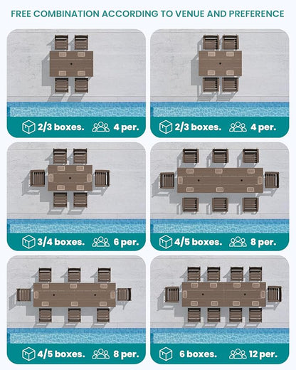 SERWALL HDPE Dining Set for 8: 2 Umbrella Hole Tables + 8 Chairs. for Garden, Backyard, Poolside. Coffee