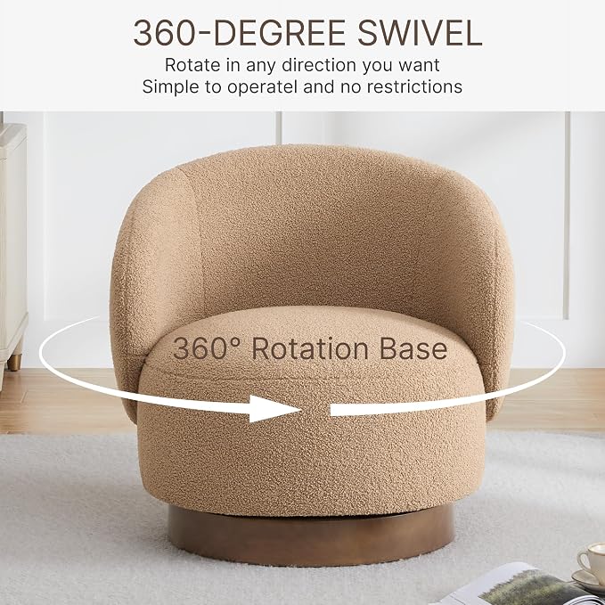 KISLOT Swivel Accent Chair Round Barrel Armchair Upholstered Performance Fabric for Living Room Bedroom Waitingroom,1 Box,Sand