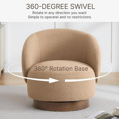 KISLOT Swivel Accent Chair Round Barrel Armchair Upholstered Performance Fabric for Living Room Bedroom Waitingroom,1 Box,Sand