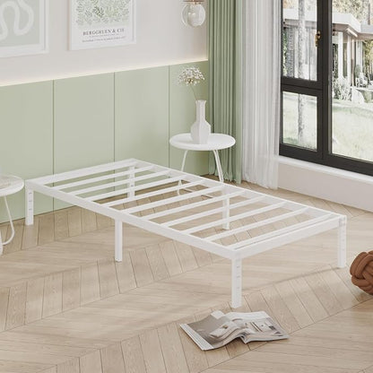 Cieemine 12 Inch Twin Bed Frames, Heavy Duty Metal Twin Platform Bed Frame, No Box Spring Needed, Easy Assembly, Noise-Free, White