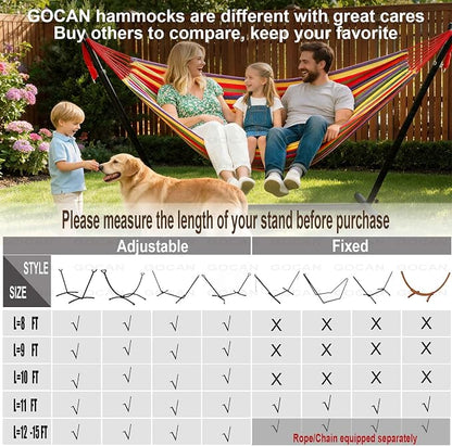 GOCAN Brazilian Double Hammock 2 Person Extra Large 220x160cm Total Length 330cm Load 500lb Canvas Cotton Hammock for Patio Porch Garden Backyard Lounging Outdoor and Indoor(Rainbow) XXL