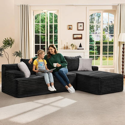 Hobestluk Boneless Couch Modular Sectional Sofa L-Shape Cloud Couch Lounge | 96" Right Facing Chaise Black,Memory Foam,Removable Cover,Non-slip Bottom,No Assemble Required,Furniture for Small Home