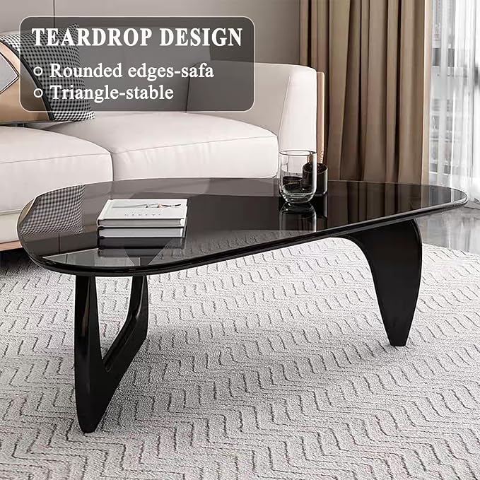 Modern Glass Coffee Table for Living Room, Mid Century Coffee Table, Small Coffee Table, Suitable for Bedroom Living Room Reception Office Tables (Black/Grey, Medium)