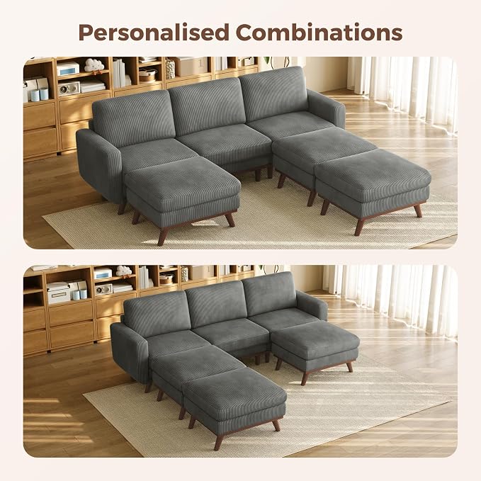 Vesgantti 97" Modular Sectional Sofa Drak Gray, Sectional Couch with Movable Ottoman, Comfy Corduroy Couch with Spring Cushion, Modular Sofa with Deep Seat for Living Room, Bedroom and Apartment