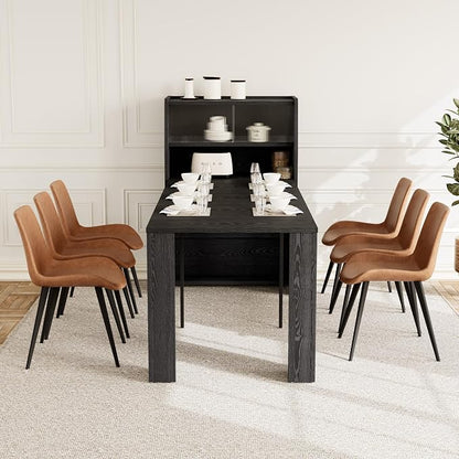 HIPIHOM 86.6" Extendable Kitchen Table Set for 6, Storage Cabinet | Space-saving Extendable MDF Dining Set with 6 Brown Chairs, Family Meal, Apartment, Small Room