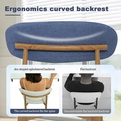 FREKEN Modern Upholstered Dining Chairs Set of 2, Mid-Century Metal Frame with Wood Grain, Linen Fabric Side Chair for Kitchen Dining Room, 350lbs Capacity, Blue