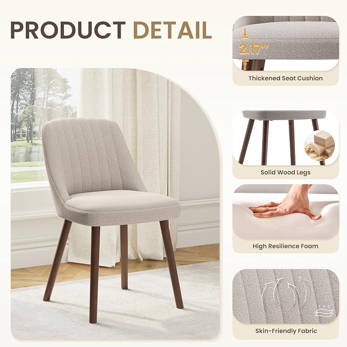 MALOL Upholstered Dining Chairs Set of 4, Modern Fabric Kitchen Chairs with Back, Wood Legs for Kitchen Dining Room Restaurant, Camel
