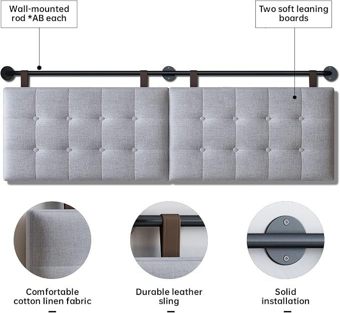 Headboard for King Size Bed, Wall Mounted Headboard with Fine Linen Upholstery and Button Tufting, Adjustable Heigh Head Board for Bedroom (Grey, King)