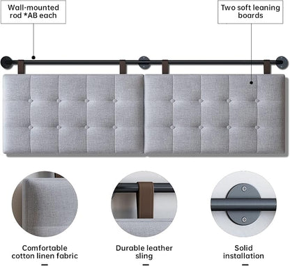 Headboard for King Size Bed, Wall Mounted Headboard with Fine Linen Upholstery and Button Tufting, Adjustable Heigh Head Board for Bedroom (Grey, King)