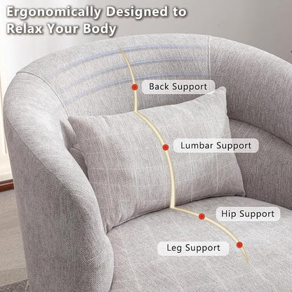 CANMOV Swivel Accent Chair, 360 Degree Round Swivel Barrel Chair with Pillow, Upholstered Comfy Barrel Armchair Single Club Sofa Chair for Living Room,Bedroom, Reading Room, Grey