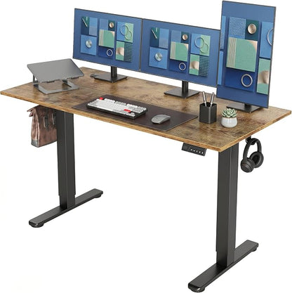 Claiks Electric Standing Desk, 55 x 24 Inch Height Adjustable Sit Stand Desk for Home Office, Computer Desk with Memory Presets, Cable Management & Headphone Hooks, 156 lbs Capacity, Rustic Brown