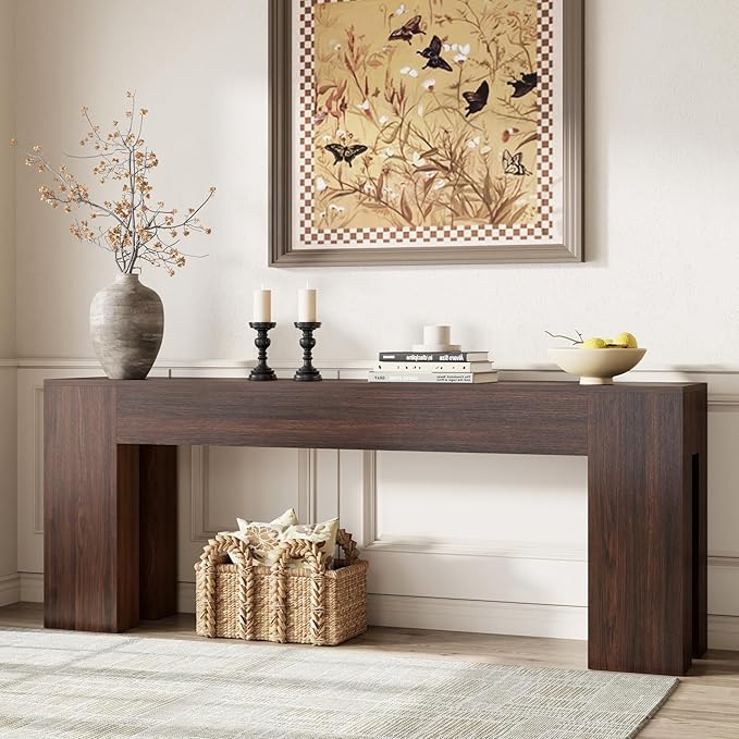Epecoya Extra Long Sofa Console Table for Entryway Living Room, 79-Inch Farmhouse Wood Behind Couch Table, Rectangular Accent Console with Wooden Double Base for Hallway Foyer Entrance, Walnut Brown