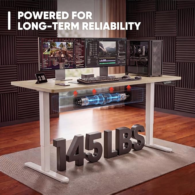 Furmax Electric Height Adjustable Standing Desk Large 48 x 24 Inches Sit Stand up Desk Home Office Computer Desk Memory Preset with T-Shaped Metal Bracket, Wood