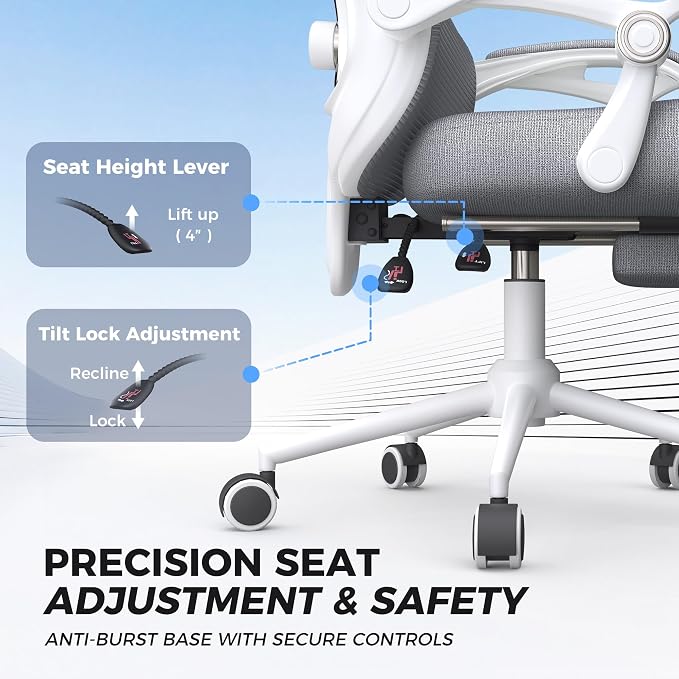 CYKOV Ergonomic Office Chair with Footrest - Adjustable Lumbar Support & Headrest, 90-135° Reclining Mesh Back Computer Chair - Home Office/Gaming, 350lbs Capacity