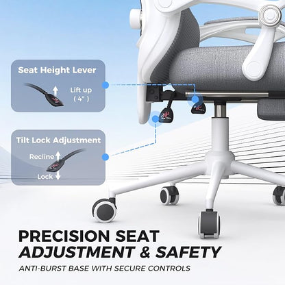CYKOV Ergonomic Office Chair with Footrest - Adjustable Lumbar Support & Headrest, 90-135° Reclining Mesh Back Computer Chair - Home Office/Gaming, 350lbs Capacity