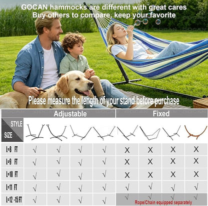 GOCAN Double Hammock 2 Person Extra Large 330X150cm Load Capacity 600Pound Canvas Cotton Hammock for Patio Porch Garden Backyard Lounging Outdoor and Indoor XXL