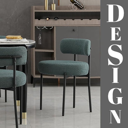 DYHOME Green Dining Chairs Set of 2, Mid-Century Modern Dining Chairs, Kitchen Dining Room Chairs, Curved Backrest Round Upholstered Boucle Sherpa Dining Chair with Black Metal Legs