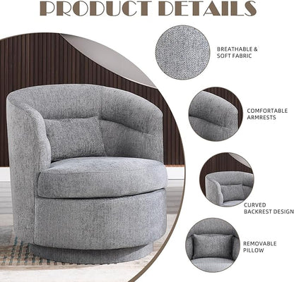 CANMOV Swivel Accent Chair Set of 2, 360 Degree Round Swivel Barrel Chair with Pillow, Upholstered Comfy Barrel Armchair Single Club Sofa Chair for Living Room, Bedroom, Reading Room,Dark Grey