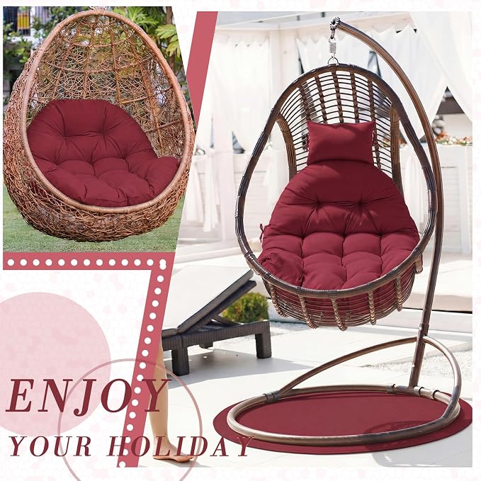 Tudomro Brick Red Waterproof Egg Chair Cushion with Pillow Filling 2.58 kg Replacement Rocking Wicker Chair Cushion 48" x 32" High Back Hanging Swing Hammock Pad Thicken for Outdoor Patio Garden