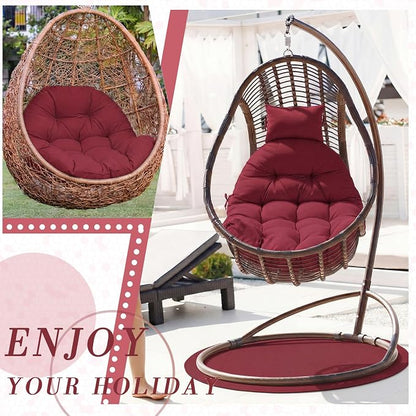 Tudomro Brick Red Waterproof Egg Chair Cushion with Pillow Filling 2.58 kg Replacement Rocking Wicker Chair Cushion 48" x 32" High Back Hanging Swing Hammock Pad Thicken for Outdoor Patio Garden