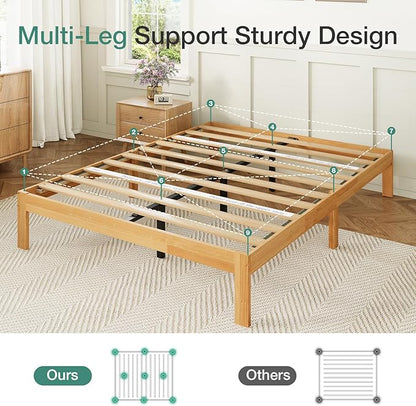 Novilla 12 Inch Full Size Bed Frame, Wooden Platform Bed Frame Full Size, Full Bed Frame Without Headboard, Sturdy Wood Slat Support, No Box Spring Needed, Easy Assembly, Natural Grain Wood