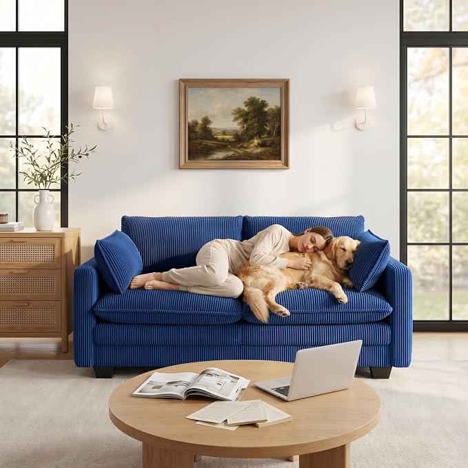 Gizoon 75” Small Cloud Loveseat Couches for Living Room, 2 Seater Love Seat Sofa with Comfy Deep Seat, Small Washable Couches with Removable Corduroy Cover for Apartment, Blue