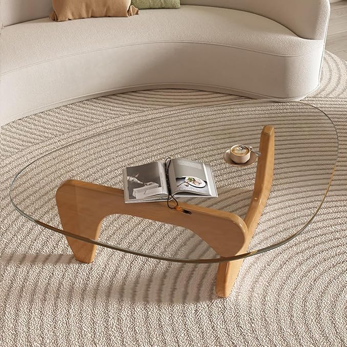 Glass Coffee Table, Mid Century Modern Coffee Table, Coffee Table for Living Room Center Table Suitable for Bedroom Living Room Reception Office Tables (Wood/Transparent, Large)