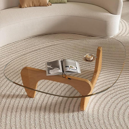 Glass Coffee Table, Mid Century Modern Coffee Table, Coffee Table for Living Room Center Table Suitable for Bedroom Living Room Reception Office Tables (Wood/Transparent, Large)