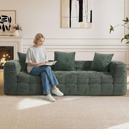 89.8" Boneless Couch,Comfy Cloud Sectional Sofa with Deep Seat,Modern Upholstered Chenille Love Seat Sofa, Oversized Couches for Living Room, No Assembly Required Tufted Sofas, Green