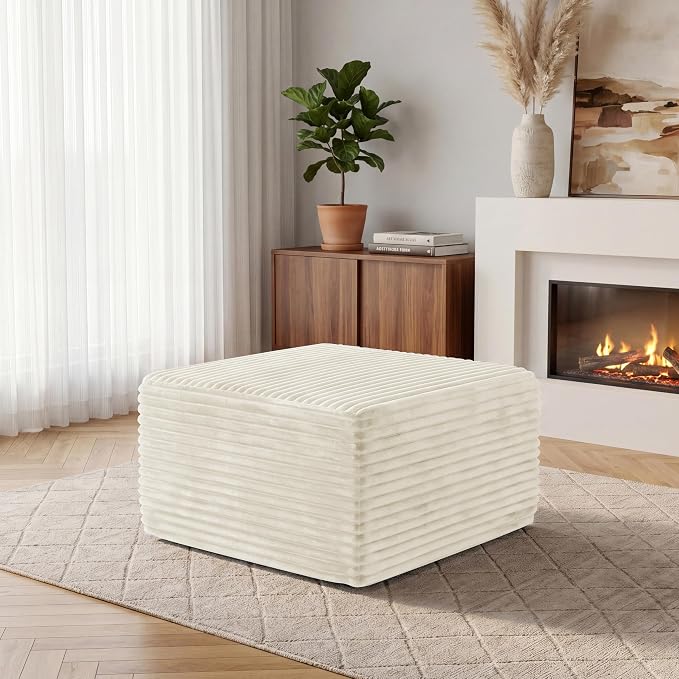 28” Boneless Couch Ottoman Modular Sectional Corduroy Cloud Sofa Foot Rest Ottoman for Living Room,Beige