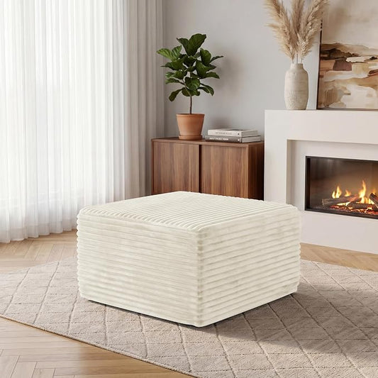 28” Boneless Couch Ottoman Modular Sectional Corduroy Cloud Sofa Foot Rest Ottoman for Living Room,Beige