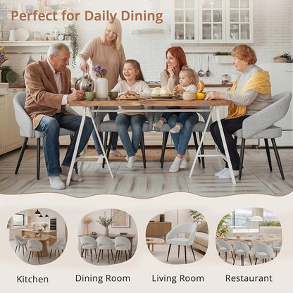 LUE BONA Modern Dining Chairs Set of 2, Upholstered Armrest Side Chairs for Kitchen & Dining Room, 18.5" Seat Height, Comfortable Curved Hollow Backrest, Black Metal Legs, Easy Assembly, Light Grey