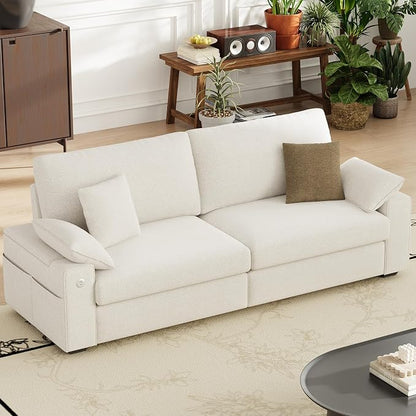 MALOL 89" Loveseat Couch, 3 Seater Upholstered Midcentury Mondern Love Seat with USB Type C Ports, 4 Pillows and Storage Armrest Cloud Foam Sofa for Living Room/Small Spaces, Beige | Breathable material