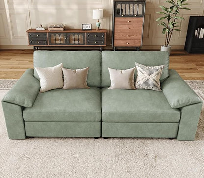 EASE MOOSE Loveseat Sofa for Living Room,Oversized Deep Seat Modular Sectional,Classic Comfy 2 Seater Sofas,Scratch Resistant Faux Leather Couch for Small Spaces, Green