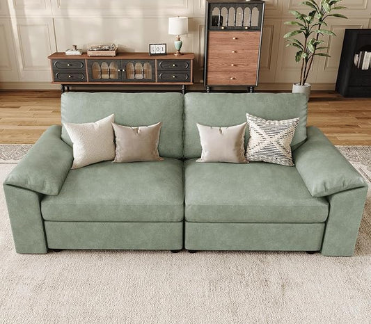 EASE MOOSE Loveseat Sofa for Living Room,Oversized Deep Seat Modular Sectional,Classic Comfy 2 Seater Sofas,Scratch Resistant Faux Leather Couch for Small Spaces, Green