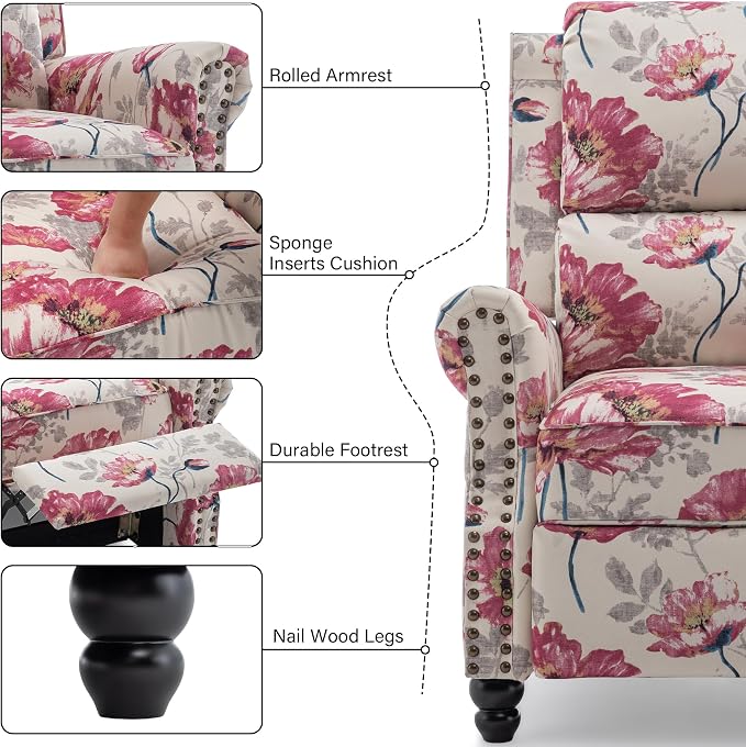 Recliner Chair, Modern Pushback Armchair with Adjustable Backrest & Footrest for Bedroom, Living Room